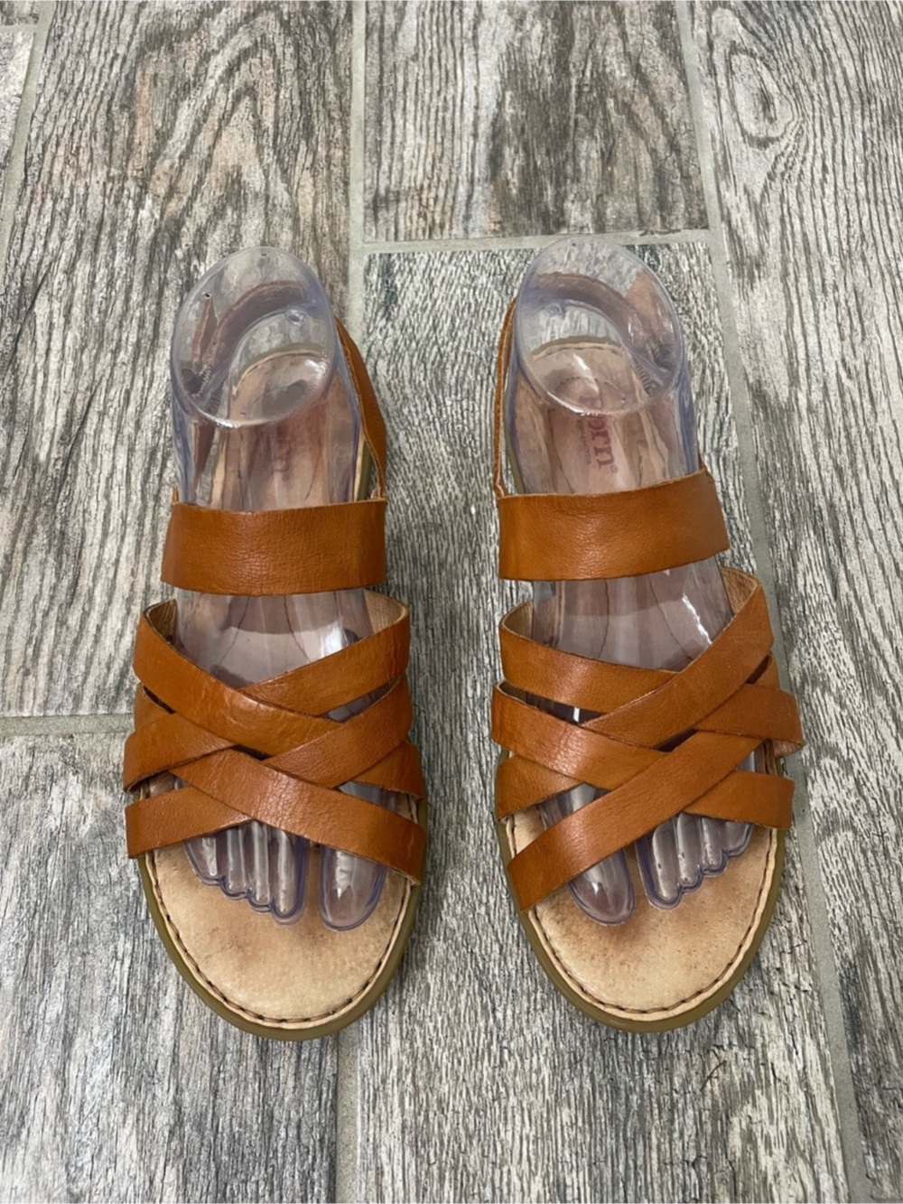 Born Women’s Leather Strappy Crisscross Sandals Brown US 8M CQA18 Buckle